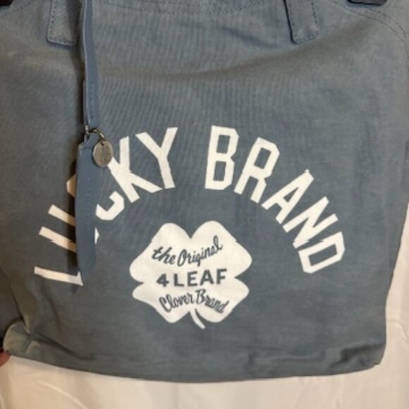 Lucky Brand Canvas Tote Bag – Blue with Four-Leaf Clover Logo - Picture 1 of 5